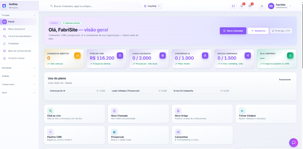 GetRelp — Help Desk e CRM desenvolvido pela FabriSite